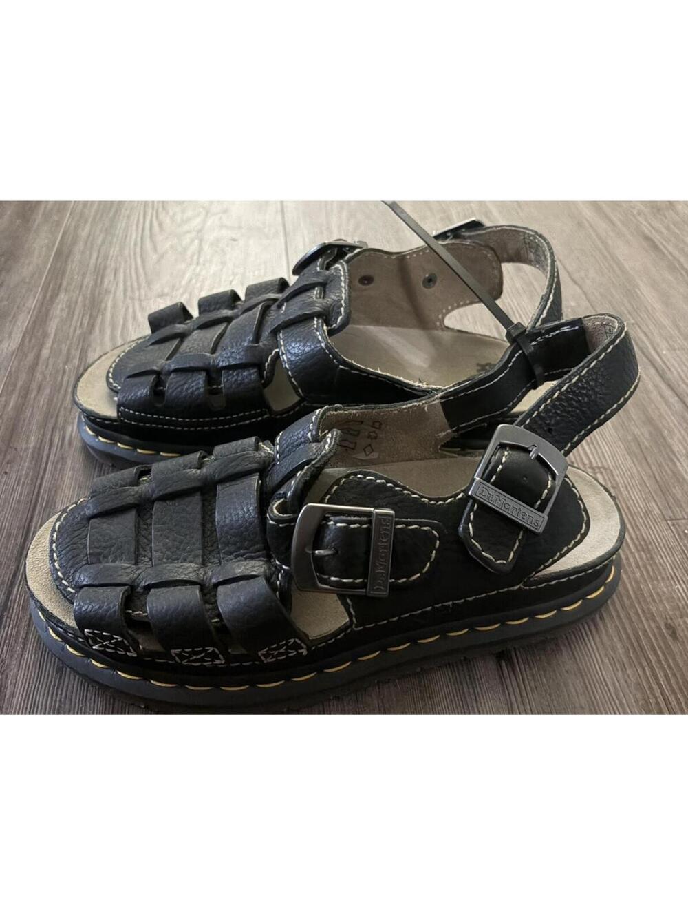 Vtg Dr Martens Men 8 Black Leather Fisherman Sandal 8092 Arc - Picture 4 of 7